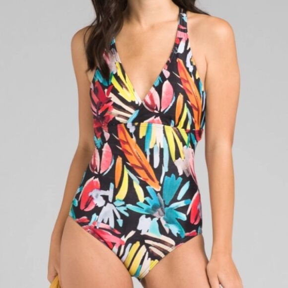 Prana Floral Tropics Atalia Open Back Tie One Piece Printed Swimsuit Small NWOT - Picture 8 of 8